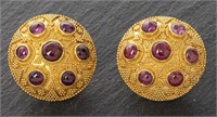 Etruscan Revival 22K Yellow Gold & Ruby Earrings