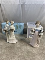 Husband and Wife Lladro and girl with 2 puppies