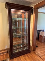Large Illuminated Wood & Glass Curio Cabinet