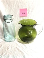 Blue 1/2 gal. Royal Canning jar & 8 in. Green