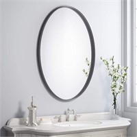Oval Metal-Framed Wall Mirror, 24×36in Black