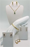 Six 925 Gold Tone Pieces with Gemstones