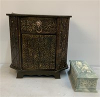 Decorative Boxes, Composite Green & Wood/Gold Trim