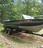 18 Foot Aluminum Boat w/Tandem Trailer & Out Board