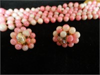 Vintage Pink Beaded Necklace & Earrings Set