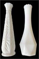 Two Milk Glass White Vases