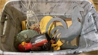 Mixed tub lot, decorative chickens, wall hangers,