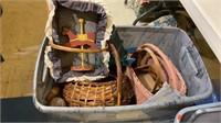 Tub lot, vintage woven baskets, decorative chair,