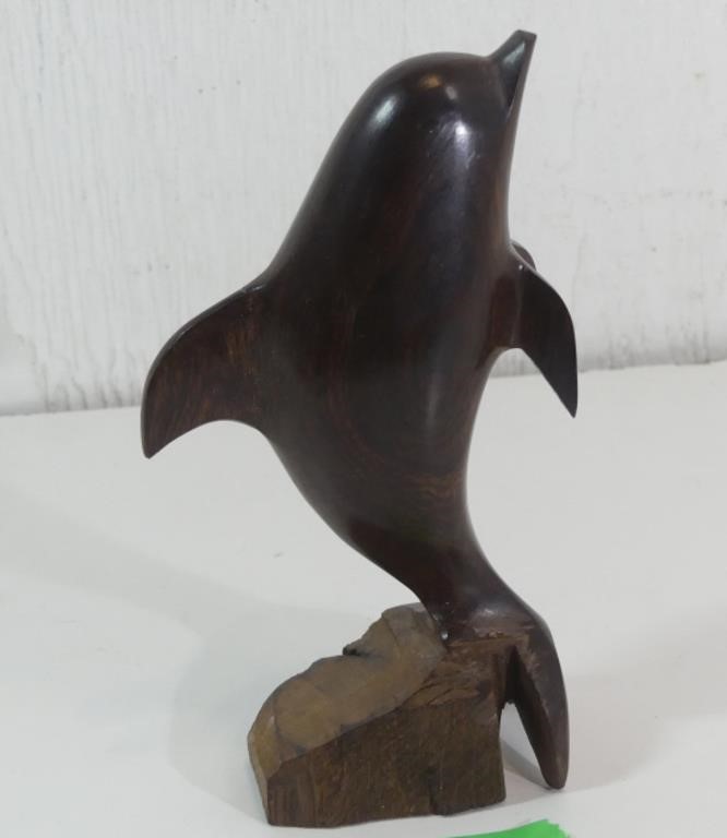 Hand Carved Dolphin Figurine - 7" tall