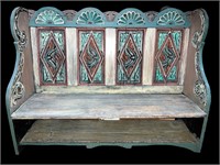Mexican Folk Art Cottage Painted Hall Bench