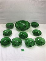 Vintage Forest Green Footed Bowl Set