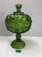 L.E. Smith Mool & Stars Peridot Glass Candy Dish