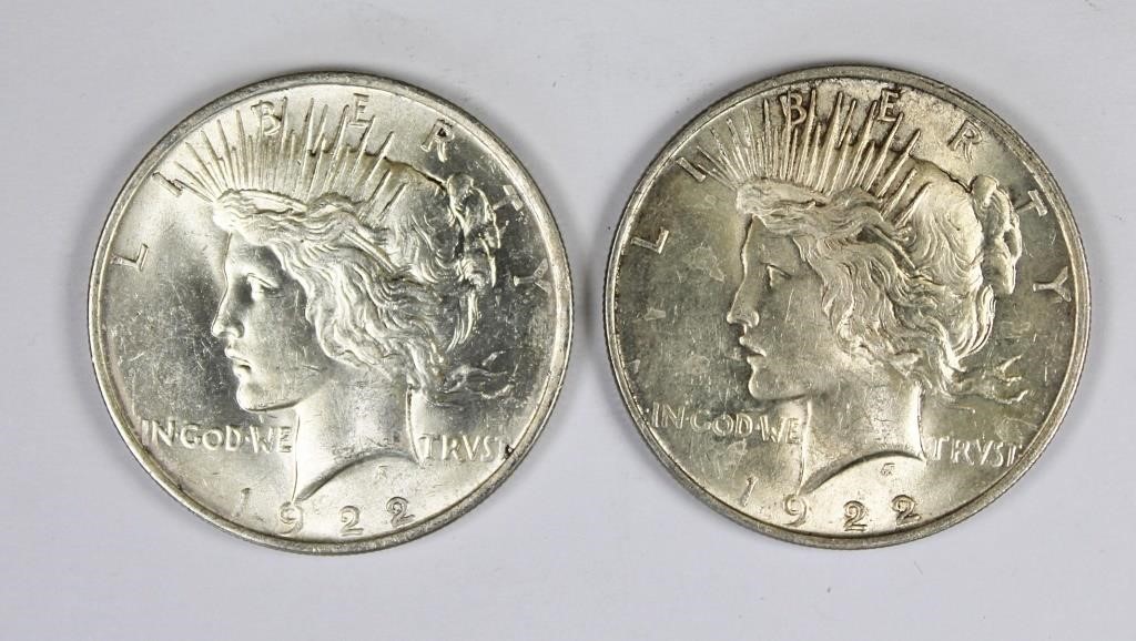 (2) 1922 PEACE SILVER DOLLARS