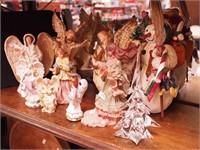 10 Christmas figurines: eight are angels; plus a