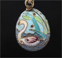 Russian Enameled Silver Egg Pendant, After Faberge