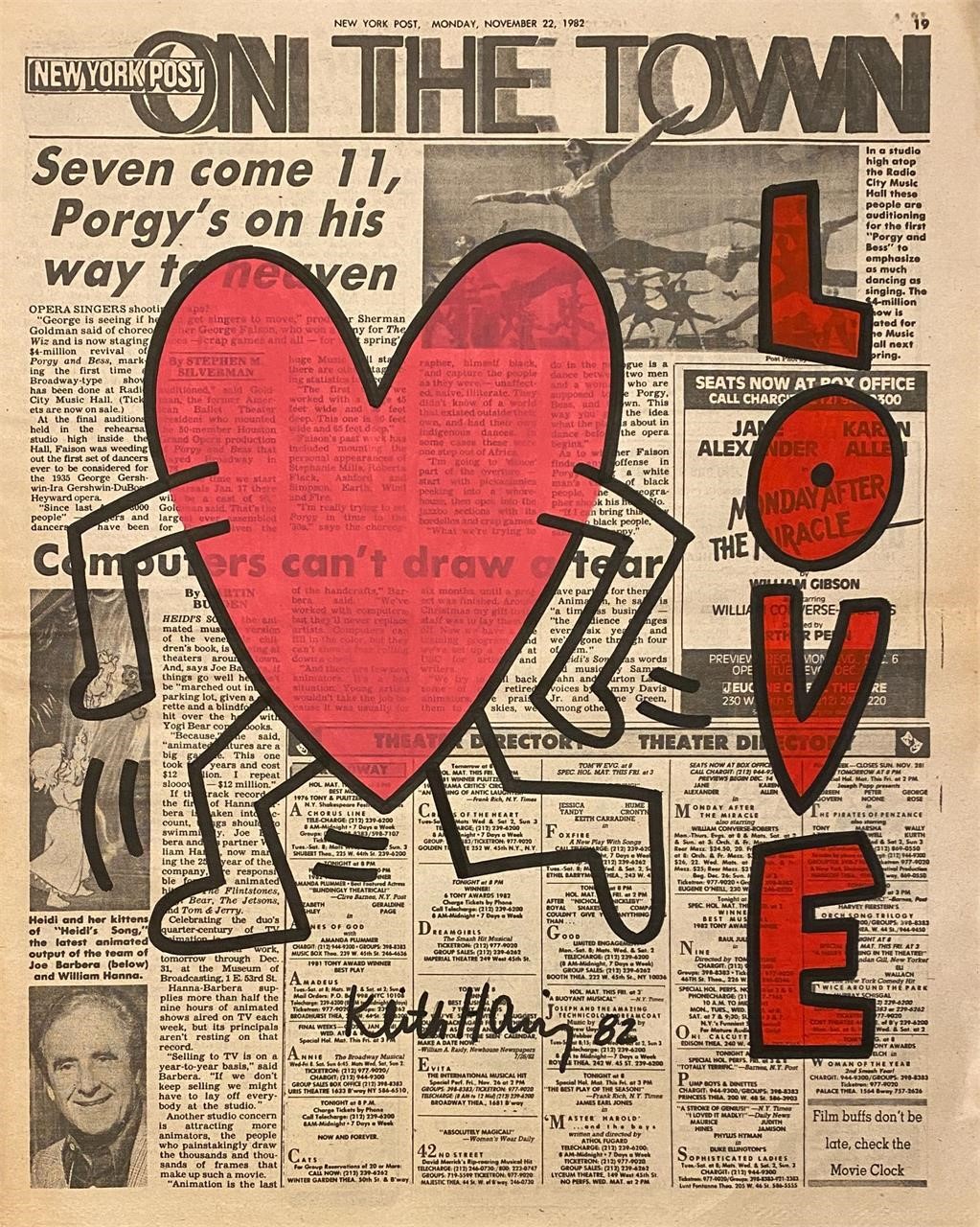 Keith Haring Original Newspaper drawing Certified