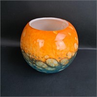 Blue & Orange Fishbowl Art Glass Vase
