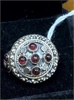 SILVER DOME 1+CT RED GARNET VICTORIAN STYLE RING