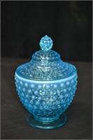 Fenton Aqua Blue Hobnail 7" Covered Candy Bowl