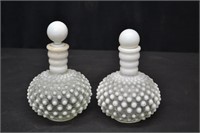 2 Fenton Moonstone Hobnail 6" Cologne Bottles