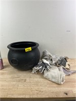 Plastic Cauldron with Gloves and Rags