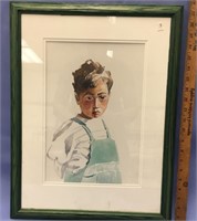 22x17" original watercolor of a child signed by ar