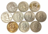 (10) 1960 Benjamin Franklin Silver Half Dollars