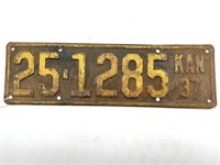 Kansas 1937 License Plate