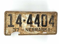 Nebraska 1937 License Plate