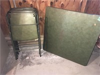 Green folding table & chairs