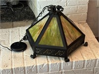 Vintage Iron & Slag Glass Chandelier