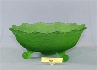 Green Satin Glass Footed Bowl
