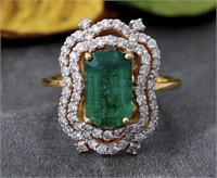 $ 9200 3.15 Ct Emerald Diamond Ring 14 kt