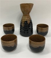 Art Pottery Decanter And 4 Cups
