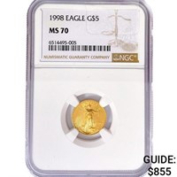 1998 $5 1/10oz American Gold Eagle NGC MS70