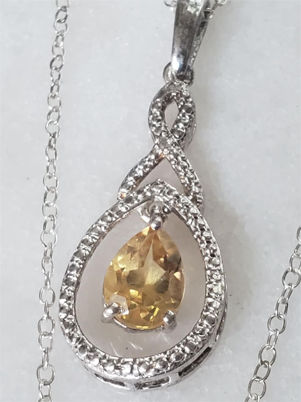 Vintage Sterling Silver Citrine Necklace.  20 Inch