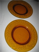 2 Vintage Amber Daisy Cut Glass Plates