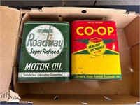 Farmers Union Co-Op & Roadway 2 Gallon Oil Cans