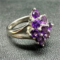 Sterling 9-Stone Amethyst Ring