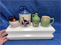 (4) Small UHL pottery pieces & (2) small shelves
