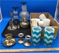 Lot Of Artificial Candles & Various Candleholders