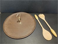 Wooden Serving Tray and Seving Fork and Spoon