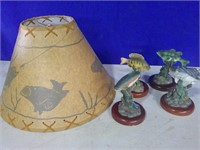 fish statues, rustic oil kraft lampshade