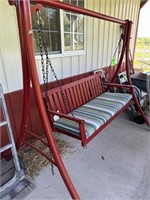 Wooden Porch Swing on a Metal Stand