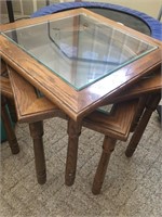 3 wood stacking tables (glass top)