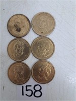 6 Presidental $1 Coins Circulated Condition