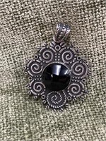 Southwest Style Black Faceted Sterling Brooch
