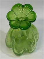 PRETTY GREEN BLOWN GLASS FLORAL BUD VASE