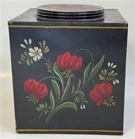 BEAUTIFUL HAND PAINTED TOLEWARE TIN CANISTER