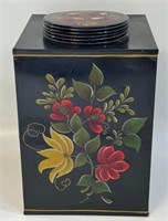 BEAUTIFUL HAND PAINTED TOLEWARE TIN CANISTER